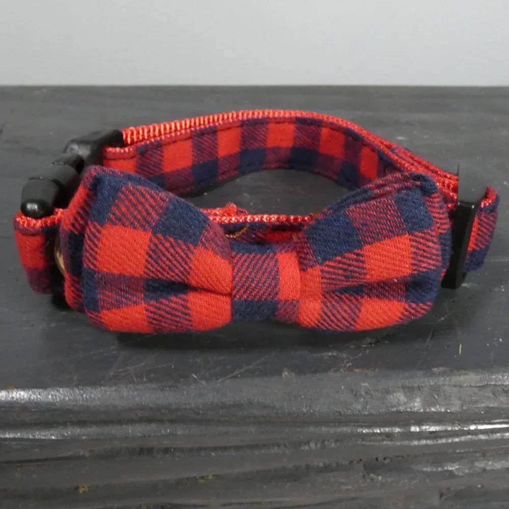 NWT Plaid flannel bowtie collar red and blue S - 10-16